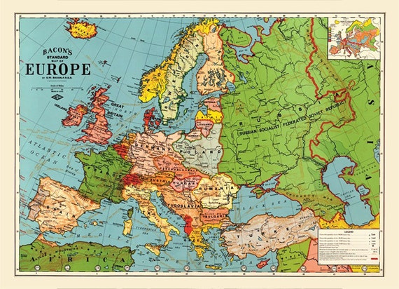 1923 old europe map printable digital downloadvintage europe