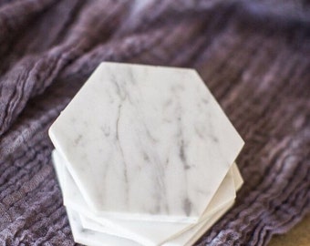Two Marble Coasters // Hexagon Marble Coasters // Set of 2 // geometric marble coasters // geometric wedding favors