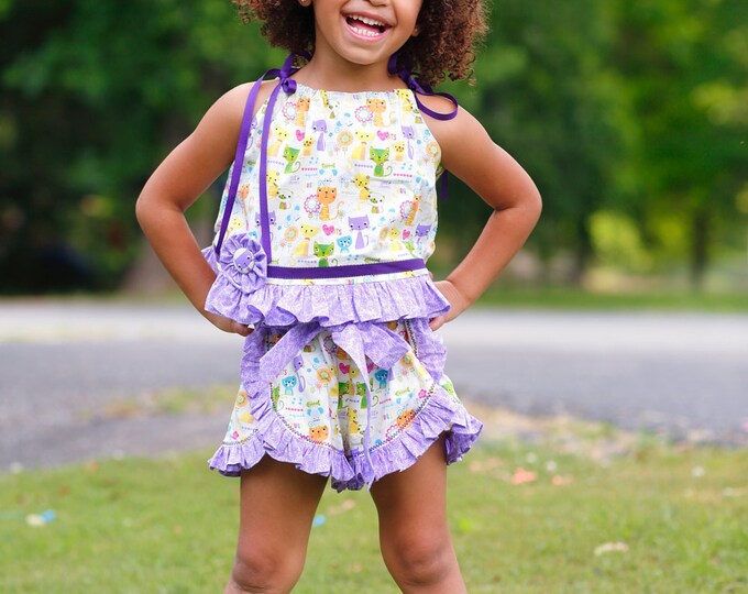 Little Girls Ruffle Shorts Set - Summer Toddler Clothes - Outfit - Birthday Outfit - Boutique Outfit - Kids sizes 2T to 8 Years