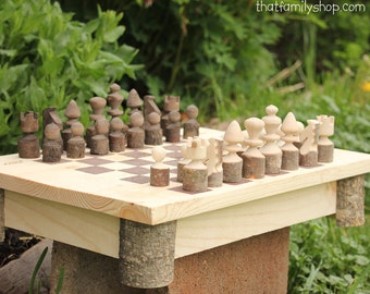 Rustic Handmade Chess Set With Storage Board Quality Classic Wood Family Game Rustic Handmade Chess Set With Storage Board Quality Classic Wood Family Game