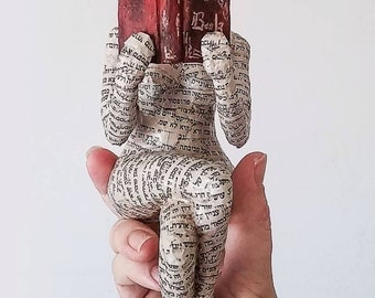 Reading woman, papier mache sculpture, collectible item, ooak sculpture, shelf decor