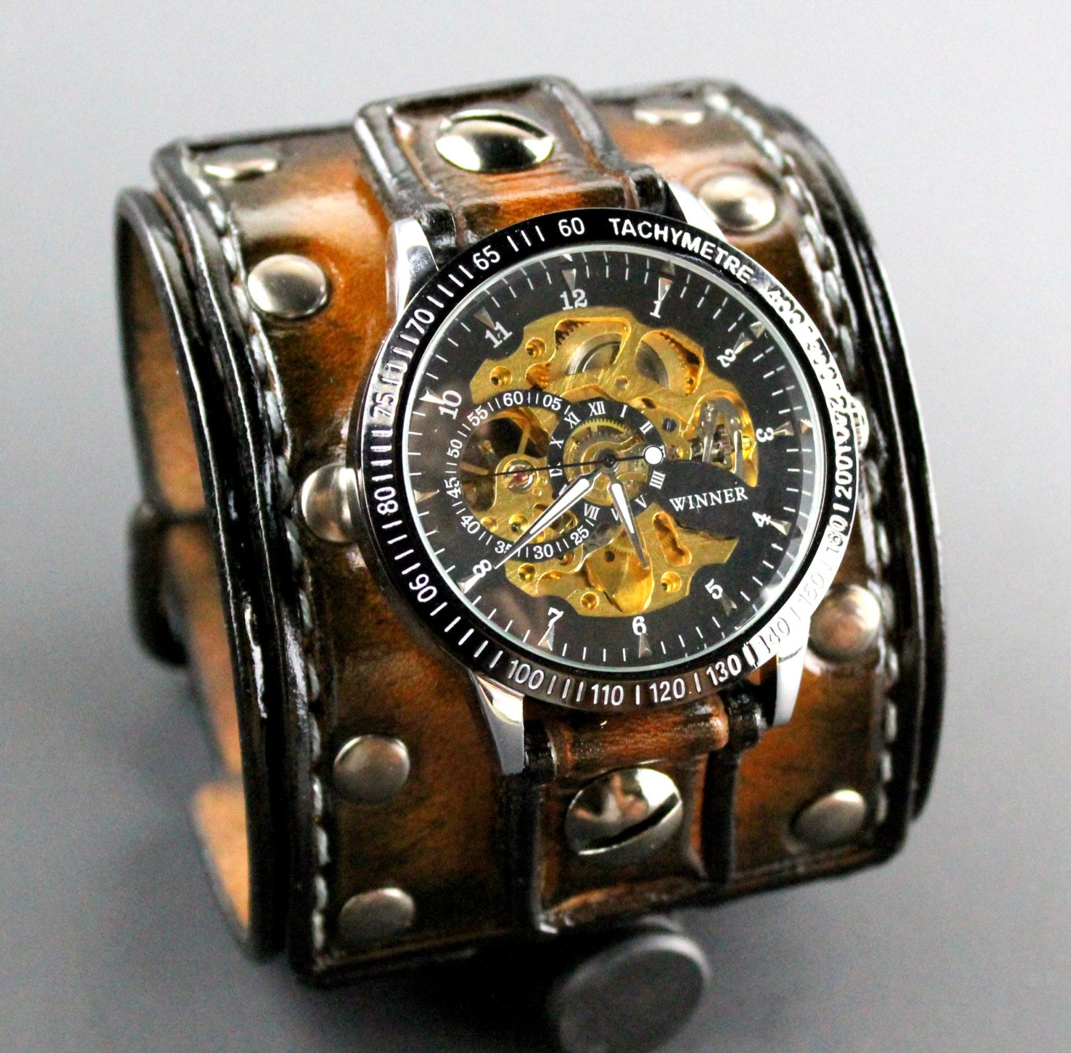 wide leather watch