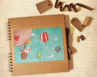 My first photo album - Kraft square scrapbook with illustration, customizable, baby book, birth, birthday, baptism