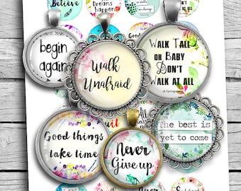 Inspirational Quotes Boho Spirit 1.313" 1.5" 1" 30mm 35mm Round images for Buttons, Bottle caps Printable Digital Collage Sheet