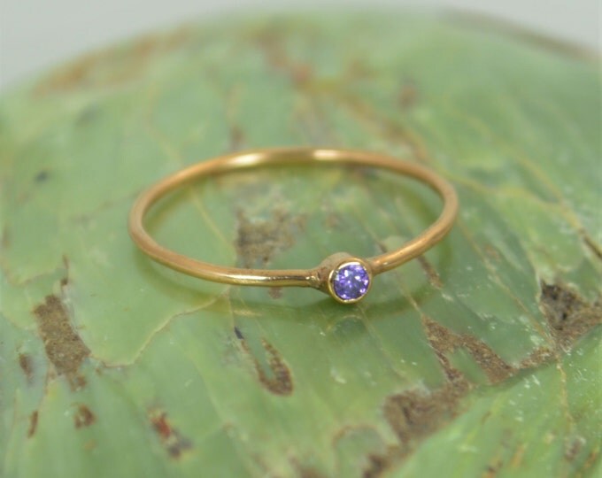 Tiny Amethyst Ring, Solid 14k Rose Gold Amethyst Stacking Ring, Amethyst Ring, Amethyst Mother's Ring, February Birthstone, Amethyst Rings
