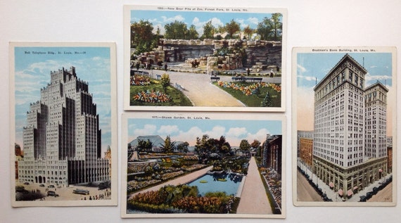 St Louis, vintage postcards, Bell Telephone, Shaws Garden, Boatmen&#39;s Bank, Zoo Forest Park, St ...