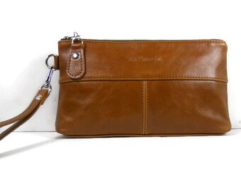 Leather Clutch Bag, Crossbody Clutch, Leather Handbag, Clutch Purse, Leather Wristlet, Cognac Leather Purse, Clutch Wallet, Made in USA