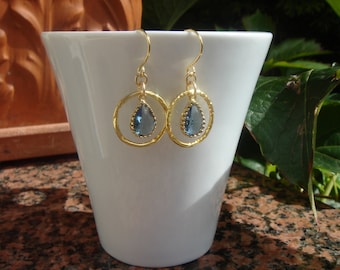 Gold plated earrings, and 585 goldfilled crystal chandelier in sparkly-blue