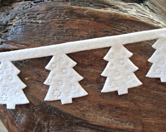 White Felt Christmas Tree Cut-Out Garland Ribbon Trim