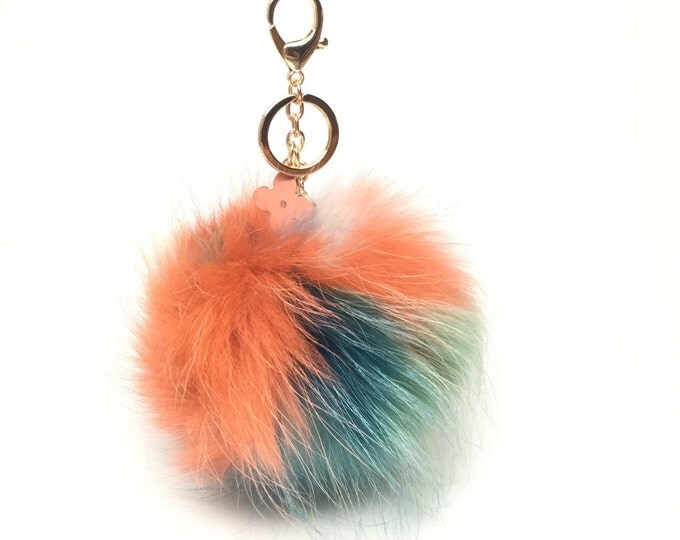 NEW Collection Dimensional Swirl™ Multi Color Raccoon Fur Pom Pom bag charm clover flower charm keychain piece no.287