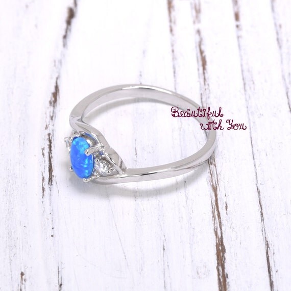 Dainty Blue Opal Ring Lab Created Opal Promise Ring Ring