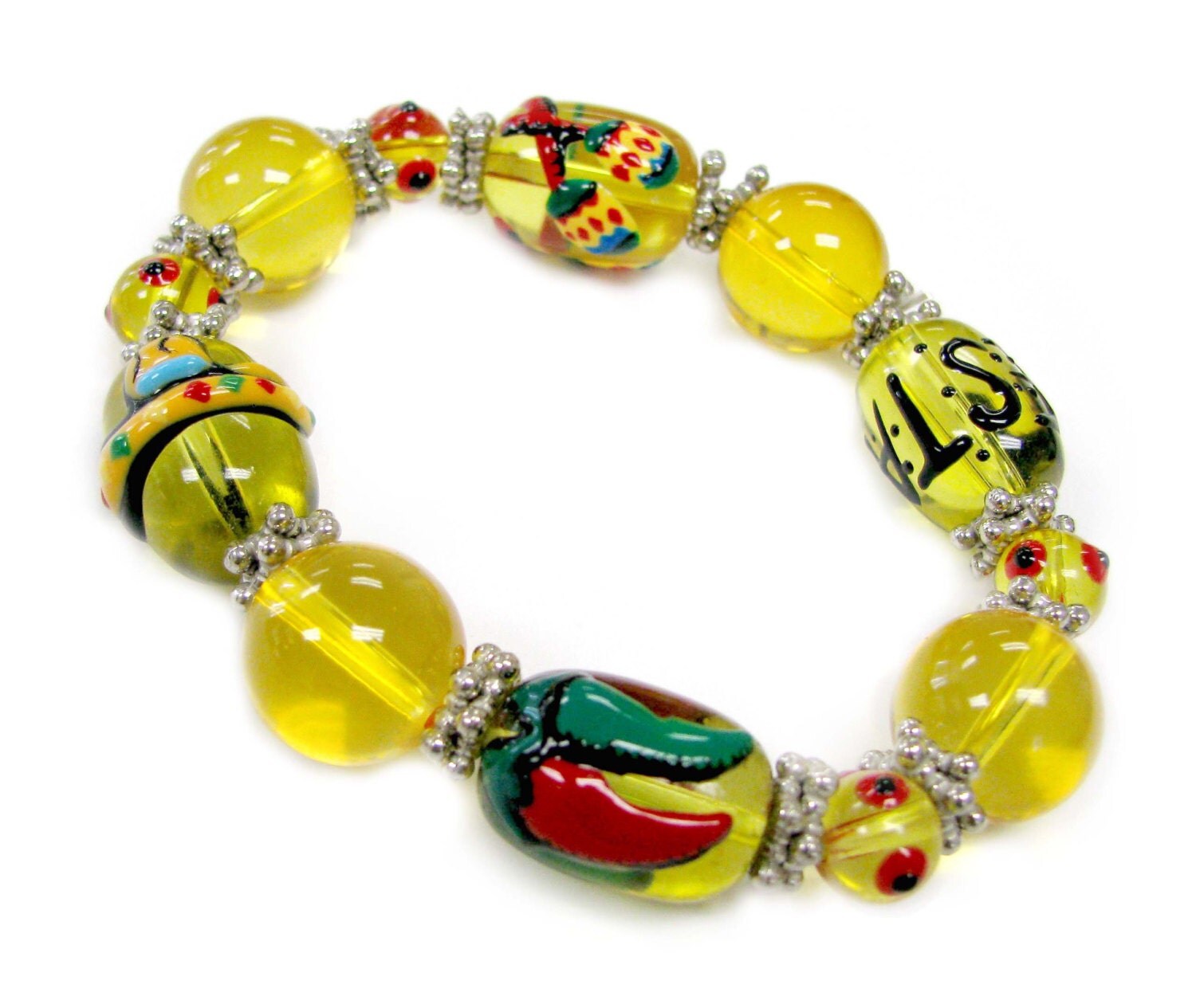 Mexican Fiesta Hand Painted Glass Beads By SoCutePaintedJewelry