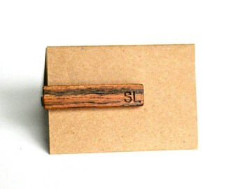 Monogrammed Tie Bar - Regular Font - Exotic Wood Tie Clip - Initials Engraved - Wedding - Gift for dad