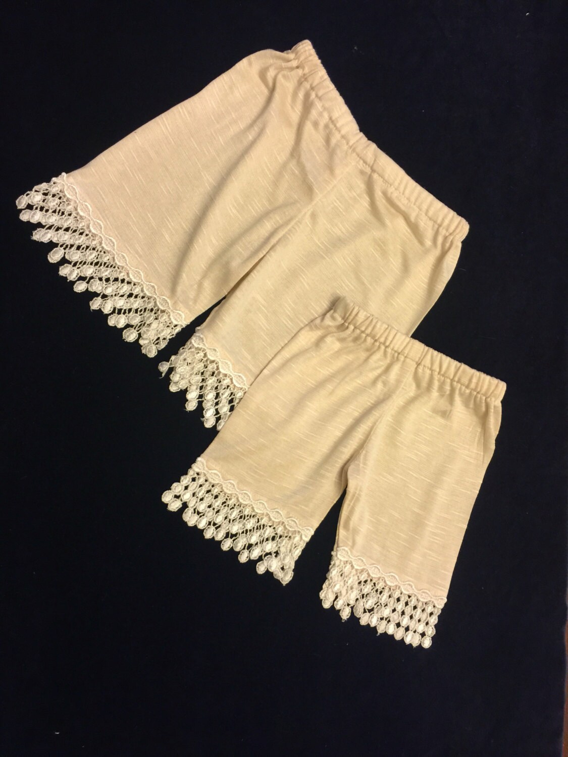 Newborn and sitter vintage style pants with lace trim in bone