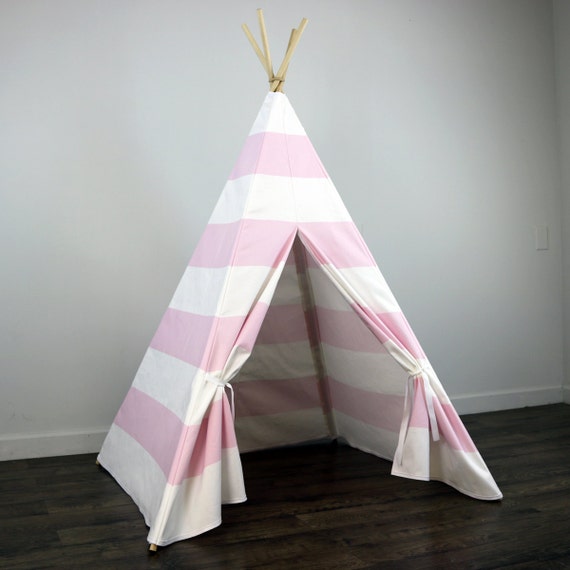 Girls Play Tent Teepee in Pink and White Large Horizontal