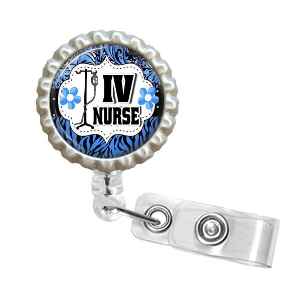 Retractable Badge Holder Blue IV Nurse Doctor by FaithWalkDesigns