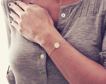 Rose Gold Initial Bracelet / Rose Gold Bridesmaid Jewelry / Disc Bracelet / Personalized Letter Bracelet