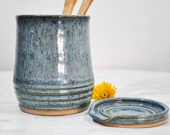 Pottery Utensil Holder, Utensil Holder, Wheel Thrown Pottery, Pottery, Utensil Crock, Pottery Spoon Rest, Pottery Handmade, Made to Order,