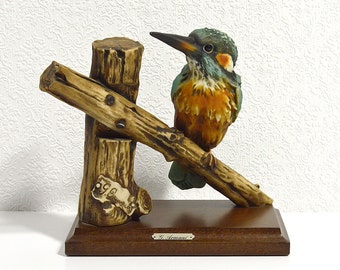 Giuseppe Armani Kingfisher Figurine- 1984 Hand Painted Collectible Figurine, G. Armani Capodimonte Bird Statuette Made in Italy