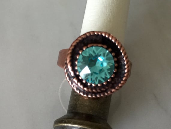 Swarovski Light Turquoise Ring, Light Turquoise Crystal Ring, Swarovski Blue Crystal Ring, Light Turquoise Crystal Rope Ring