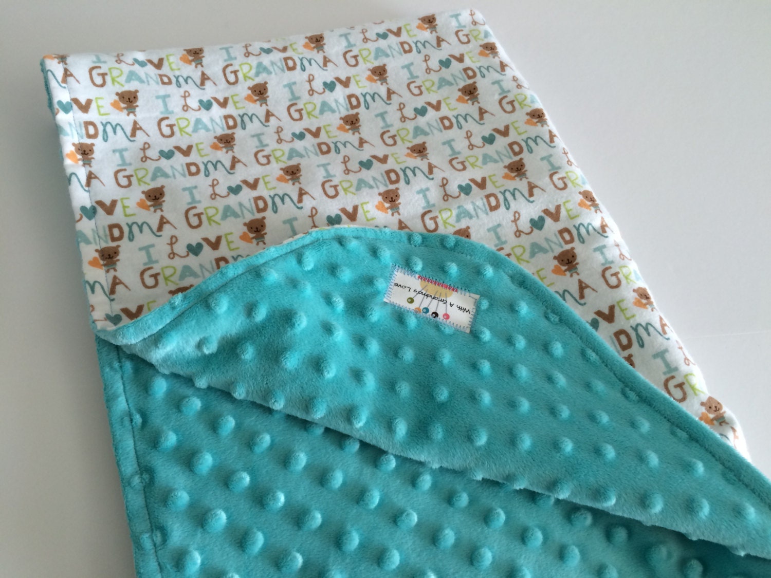 Baby boy receiving blanket I love Grandma flannel & minky