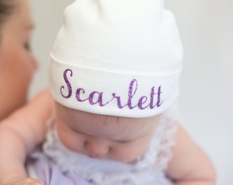 Newborn Girl Name Hat, Personalized Newborn Hat, Newborn Photo Prop, Baby Shower Gift, New Baby Hat, Baby Girl, Baby Boy, Newborn Baby Hat