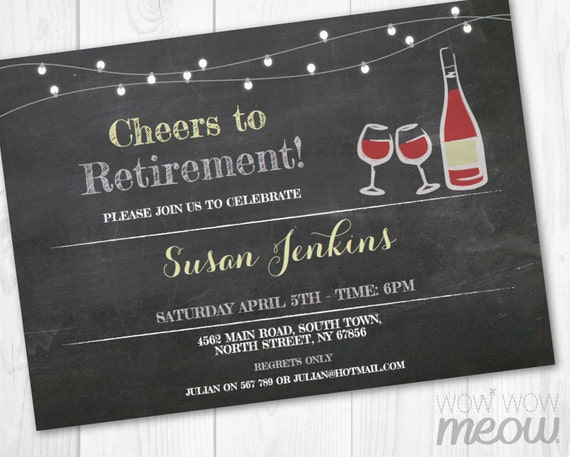 Cheers to Retirement Invitation Red Wine Retired Invite