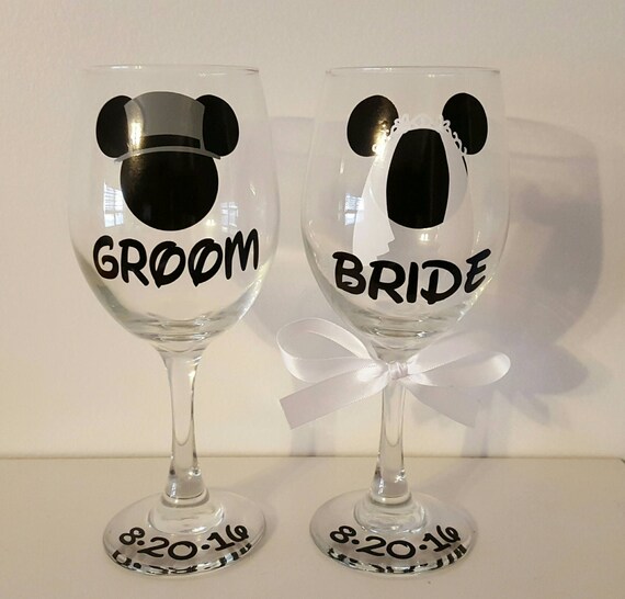 Disney wedding wine glasses personalized wedding by FromAtoZbyTami