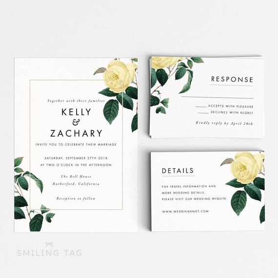 Botanical Wedding Invitation Suite, Wedding Invitation Printable ...