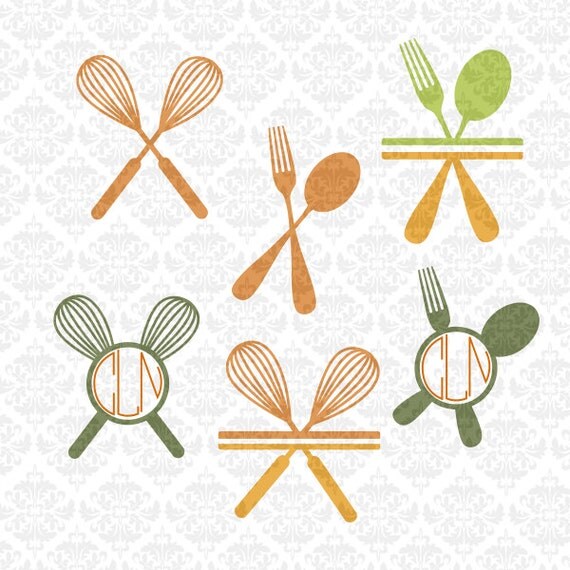 Download Kitchen Utensils Fork Spoon Whisk Chef Monogram Split SVG ...