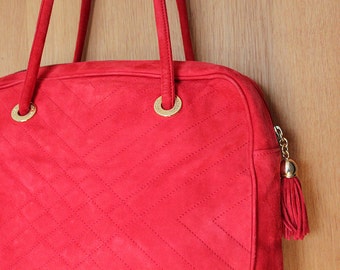 Escada bag / Italian Bag / Red Bag / Suede Bag/ Italian Escada Bag