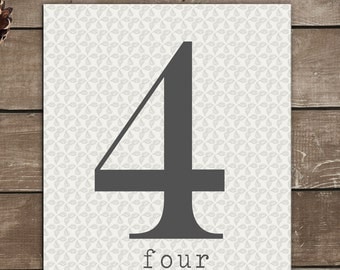Numbers Print, 4, Four, Vintage Inspired, Typography Art