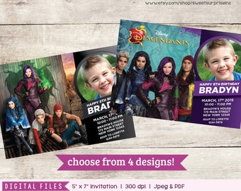 Descendants Invitation. Disney Descendants Invite. Descendants Birthday Invitation. Choose from 4 designs. Photo Invitation. First Birthday