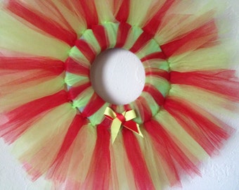 Funky Red and Green Tulle Christmas Wreath