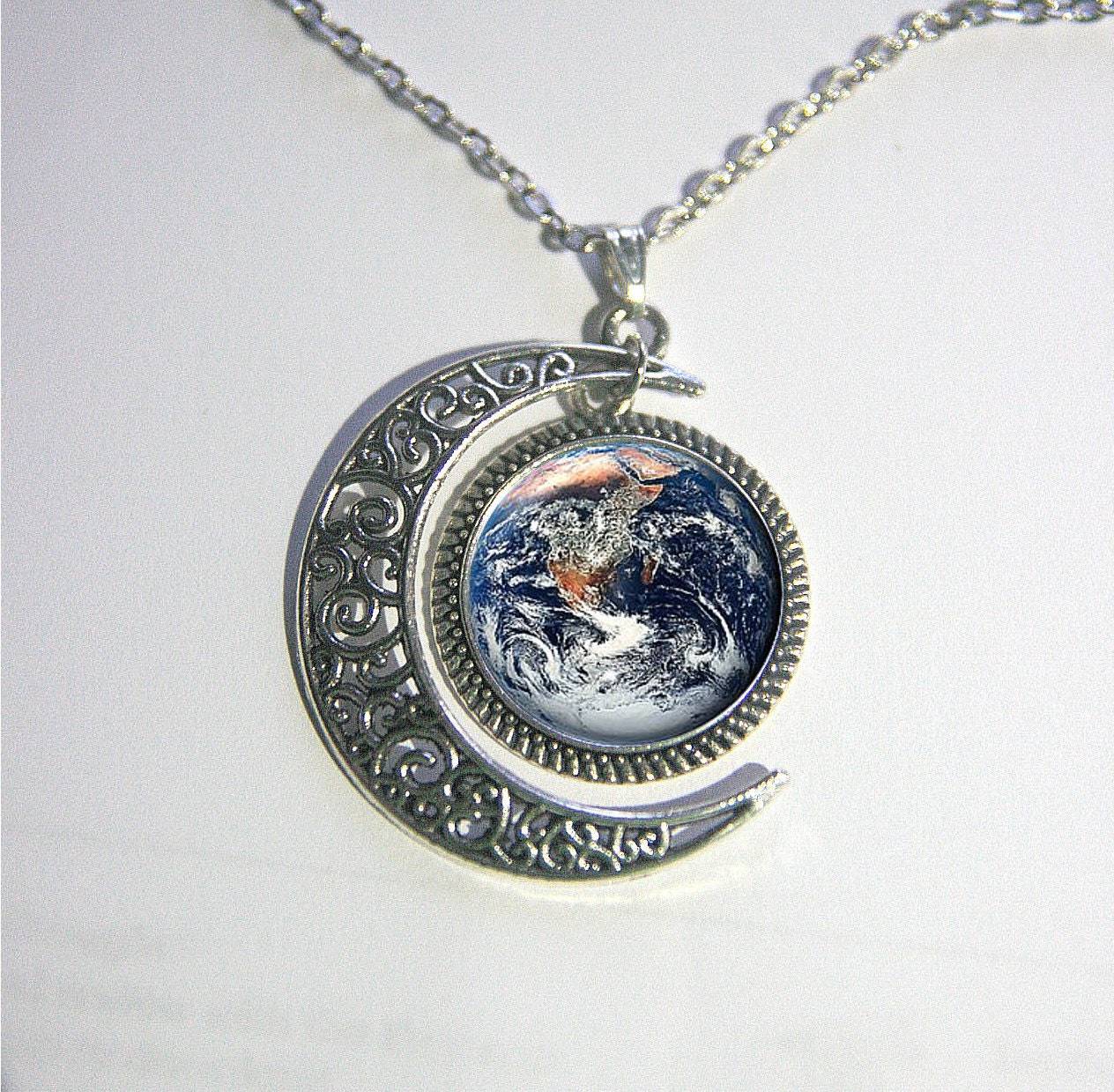 Earth Necklace Earth jewelry Globe pendant Space photo of