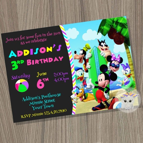 Minnie Mouse Summer Invitation, Mickey Summer Invitation, Minnie Mouse Birthday, Mickey Mouse Clubhouse Party, Summer Invitation, Pool party Il_570xn