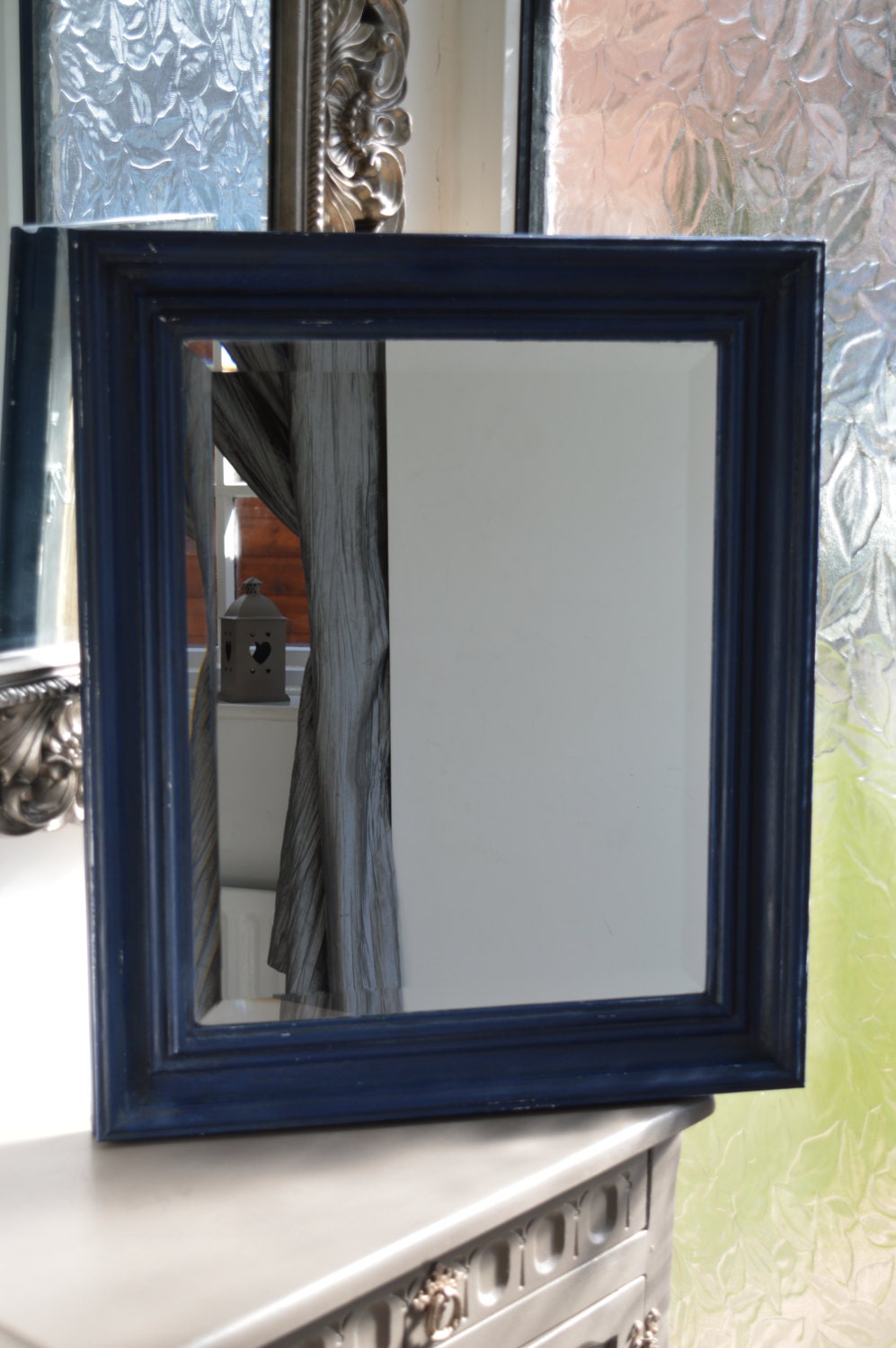 Navy Blue and Black Bevelled Edge Wall Mirror Annie Sloan