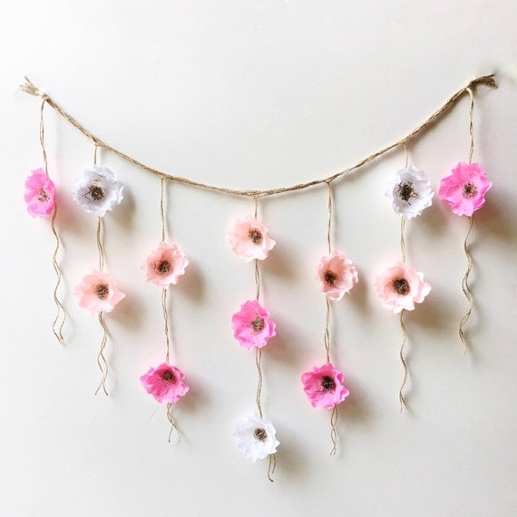 Boho Paper Flower Wall Hanging  Nursery Wall  Decor  Dorm Wall 