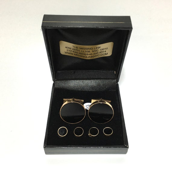 Vintage 14K Gold and Onyx Tuxedo Stud Set with Matching