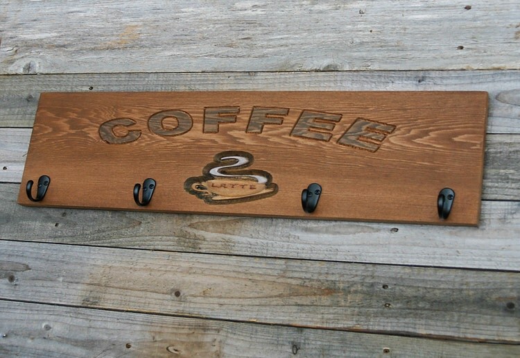 COFFEE Mug Holder Rustic Kitchen Decor Coffee cup by ClaricesAttic
