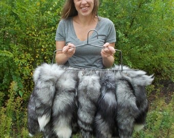 Tanned Indigo Fox Tail - 15" plus from tip to tip, with pressed Grommet