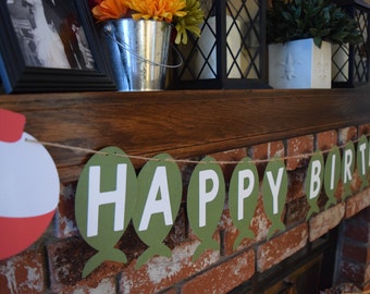 Birthday Banner, Fishing Theme Banner, Fishing Party Decor, Fishing Birthday Banner