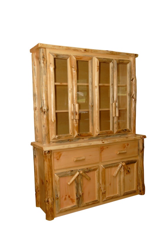 Rustic Pine Log Buffet Hutch China China Cupboard