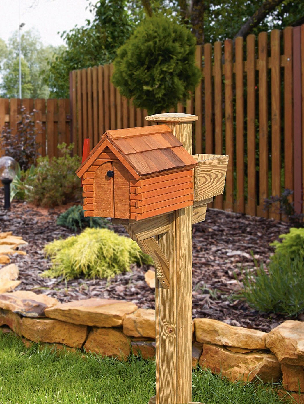Log Cabin Mailbox Cedar Stain with OR Without by FurnitureBarnUSA