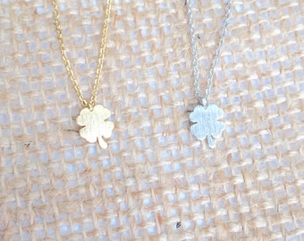 Four Leaf Clover Necklace small, gold or silver, short dainty delicate four leaf clover necklace