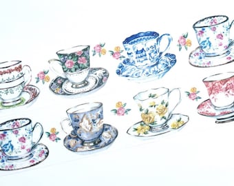 Elegant tea cups washi tape (T00351)