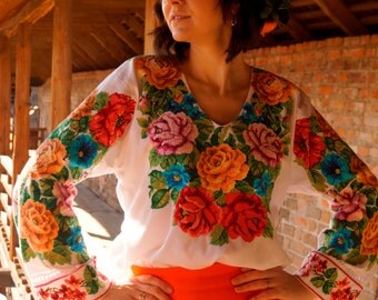 Thread embroidery, embroidered blouse, national clothing, ukrainian embroidery, Bukovynian embroidery, women blouse, embroidery, handmade