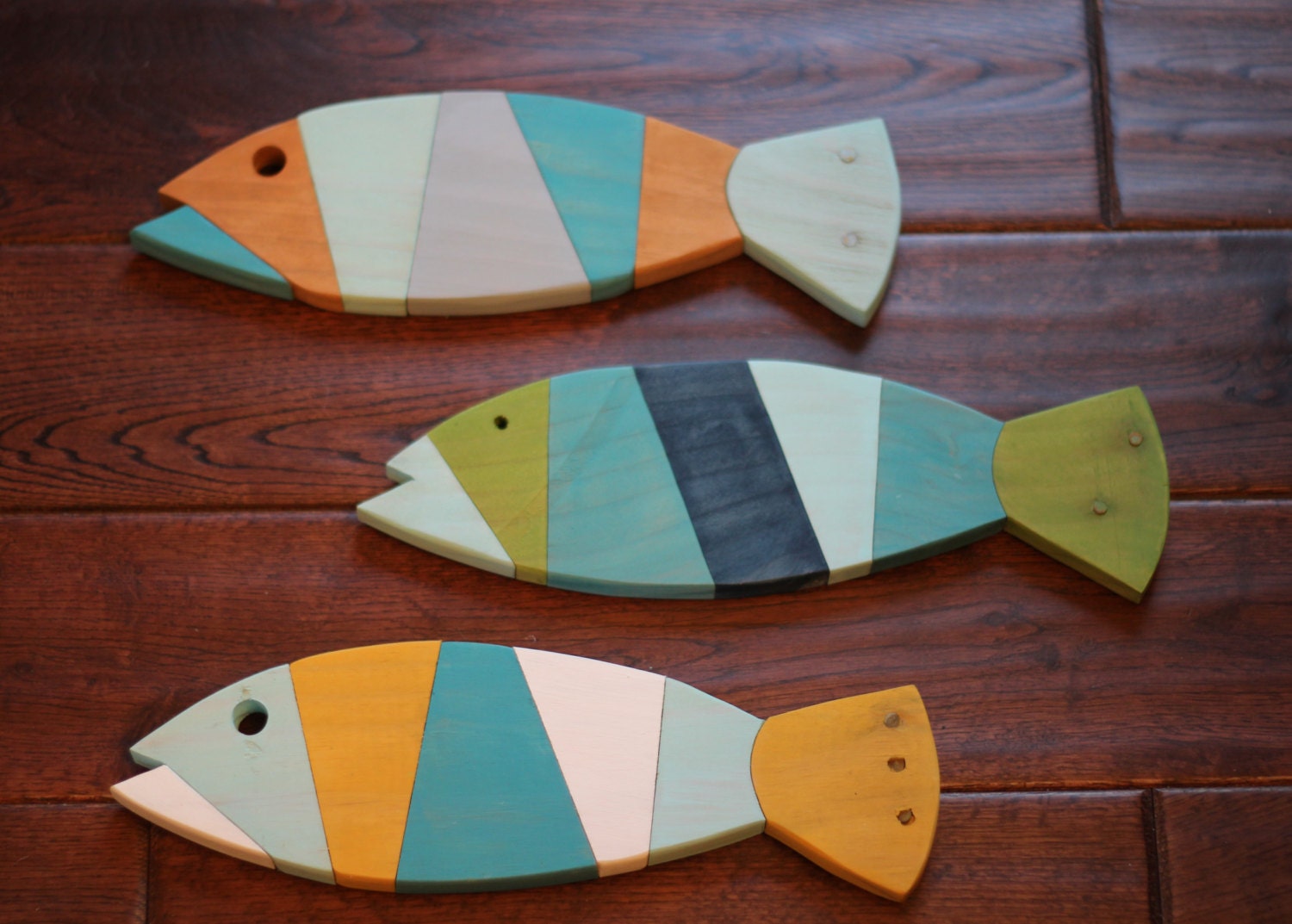 Wooden Fish Wall Art Nautical striped Pallet Fish