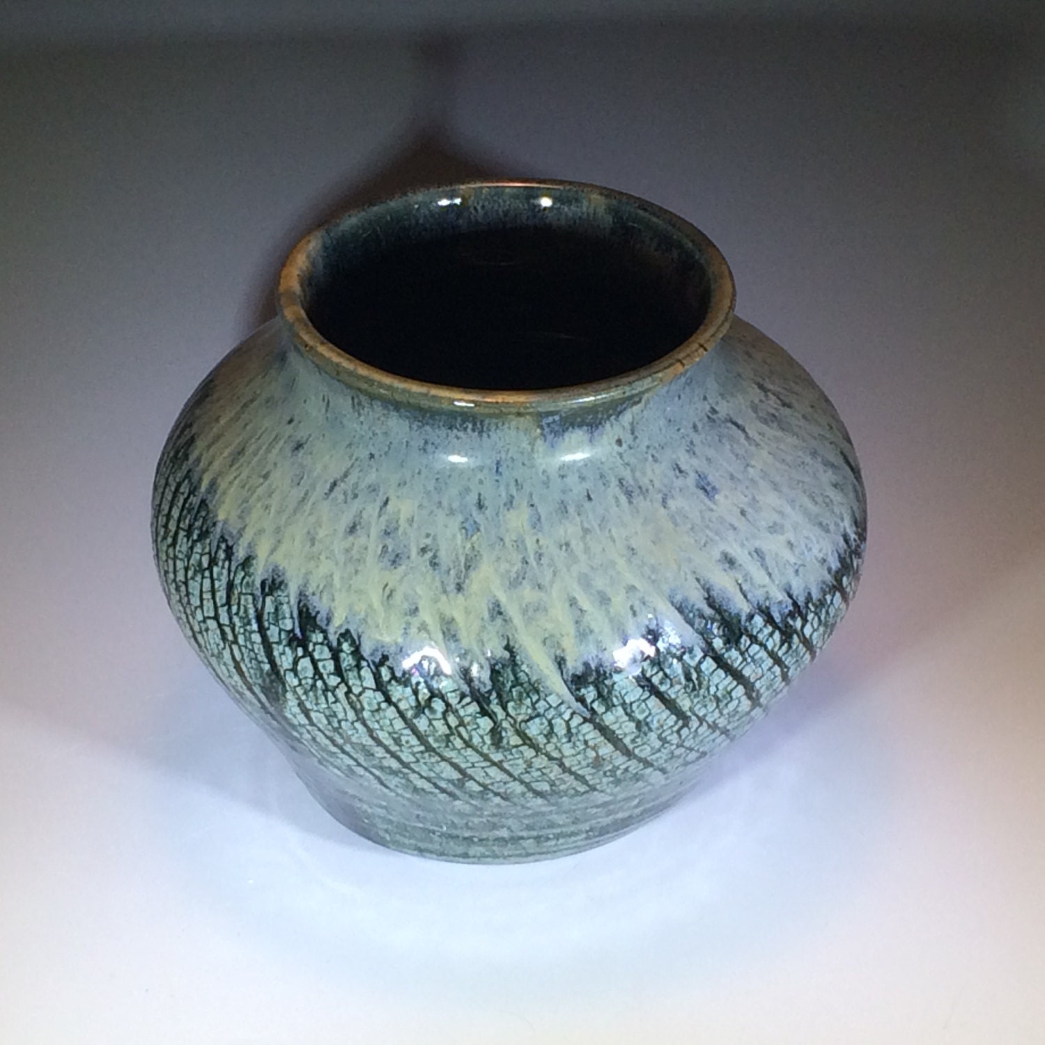 Wheel thrown Sodium Silicate Blue Green Flower Vase Pottery