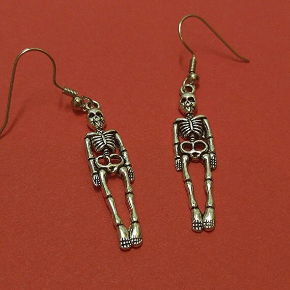 HALLOWEEN EARRINGS Silver Skeleton Earrings Skeleton